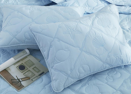 EVENHUG Coastal Quilt Set Twin Size Reversible Summer Ocean Beach Themed Bedding with Pillow Shams Lightweight Blue Nautical Coral Seahorse Bedspread Coverlet for All Season 2 Piece (68''x86'')