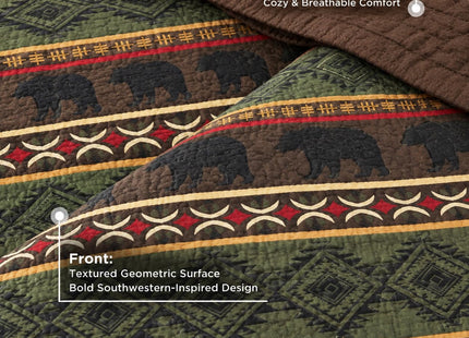 Rugs 4 Less Western Brown Quilt Set with Grizzly Bears and Pinecone Prints, Queen (3 Piece - Quilt and 2 Pillow Shams), 100% Polyester, Microfiber, Machine Washable