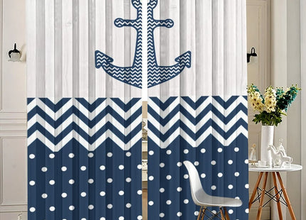Navy Blue Anchor Blackout Curtains - Nautical Theme Abstract Dot Chevron Design Grommet Window Treatment Set Energy Saving Thermal Insulated Drapes for Living Room Nursery,2 Panels 45L x 21W