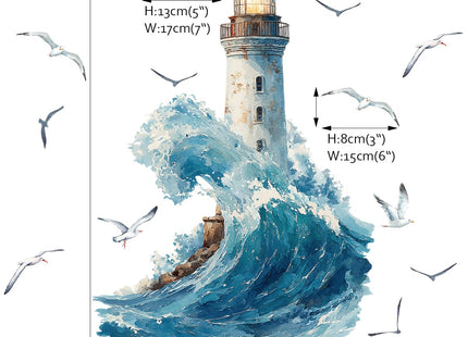 Runtoo Lighthouse Wall Stickers Nautical Seagull Wall Decals Peel and Stick Nursery Bathroom Boys Bedroom Decor
