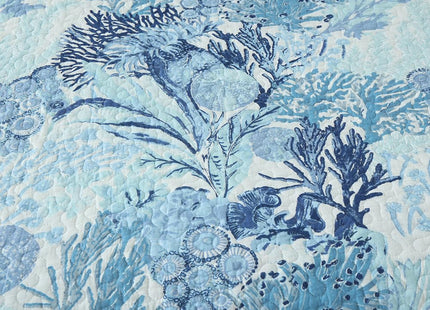 Autumn Dream Cotton Coastal Bedspread Quilt Sets Reversible Bedding Coverlet Sets Comforters, Fairytale Seaweed Blue Bedspread, Blue Ocean, Queen Size
