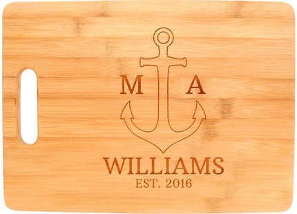 Customized Nautical Anchor Family Name Engagement Gift Personalized Rectangle Shaped Wood Cutting Board