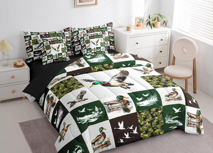 Erosebridal 7-Piece Mallard Duck Bedding Set Twin Size for Kids - Camo Duck Comforter Set with Sheets Rustic Cabin Lodge Bed in A Bag with Flat Fitted Sheets Farmhouse Hunting and Fishing Quilt