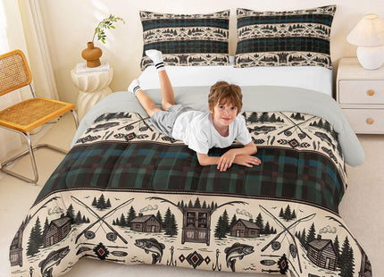 Feelyou Fish Bedding Set Kids Fish Hook Fishing Theme Comforter Set Sea