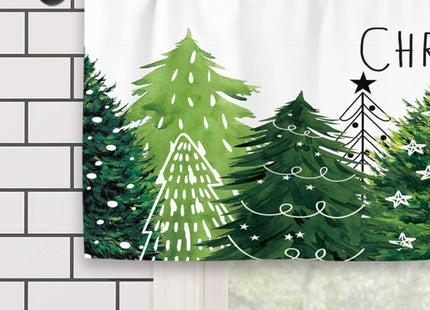 Kalmico Christmas Tree Forest Kitchen Curtain Valance 54W x 18L Inch Xmas Winter Pine Fir Holiday Seasonal Green Rod Pocket Short Cafe Small Window Treatment Drapes Decor