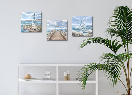 Artsbay Ocean Landscape Wall Art Blue Lighthouse Canvas Print for Bathroom Living Room Bedroom