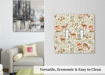 Luhuolu Decorative Light Switch Plate Covers Woodland Deer Mushroom Leaf Butterfly 2 Gang Wall Plate Unique Double Toggle Boho Forest Themed Double Light Switch Covers Rustic Home Decor