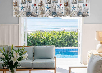 Nautical Valance Curtain for Window,Coastal Lighthouse Starfish Collage Plaid Rod Pocket Kitchen Valances Short Curtain Panel Summer Beach Conch Window Treatment Drape for Bathroom/Bedroom/Cafe