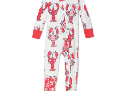 HonestBaby Celebration Non-slip Footed Pajamas One-piece Sleeper Zip-front Pjs 100% Organic Cotton, Lobster, 12 Months