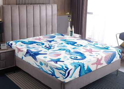 Erosebridal Blue Seahorse Fitted Sheet Full for Kids Boys Girls,Marine Life Ocean Animal Bedding Set Nautical Bedroom Decor,Sea Shell Starfish Bed Set Coastal Beach Bottom Sheets Only (3Pcs)
