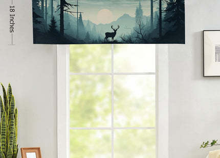 ZYQENGIMGA Deer Valances Window Treatments Misty Forest Rustic Wildlife Moose Pine Forest Silhouette Rod Pocket Window Valance for Living Room Bathroom Bedroom Kitchen 54 x 18 Inch, 1 Panel