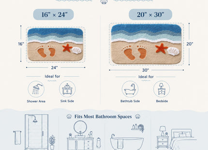 WENBOER Beach Bath Mat, Coastal Bathroom Rug, Soft Microfiber, 16x24 Inch