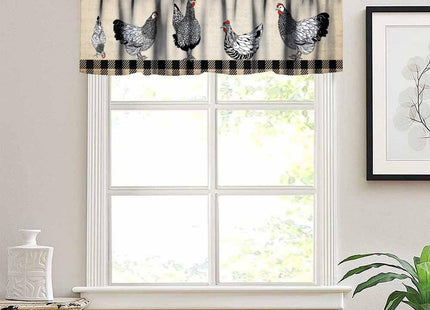 SHElifestyle Farm Animal Kitchen Valance, Rooster Chicken Hen Black White Buffalo Plaid Farmhouse Chick Country Cabin Window Treatment Valances for Home Bedroom Living Kitchen Café Décor 54x18inch
