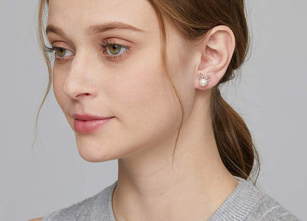 Silver Deer Reindeer Stud Earrings for Women 925 Sterling Silver Deer Pearl Earrings 8mm Deer Christmas Jewelry Han han