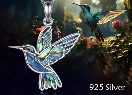 AINFQY Hummingbird Necklace 925 Sterling Silver Abalone Shell Humming Bird Pendant Necklace for Women Men Hummingbird Jewelry Birthday Gift