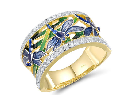Santuzza 925 Sterling Silver Blue Dragonfly Openwork Ring Cubic Zirconia Enamel Dragonfly Ring Vintage Ring for Women (6)