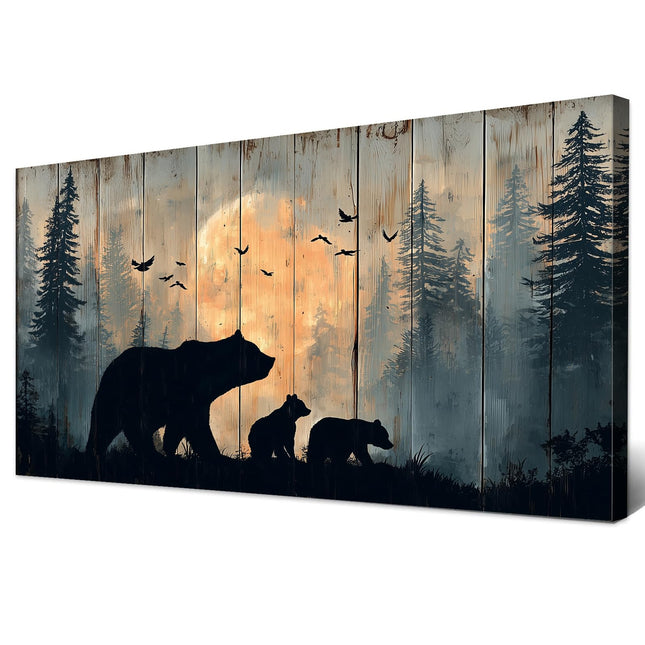 Wildlife Bear Wall Art Rustic Cabin Wall Decor Forest Mountain Animals Landscape Picture Canvas Prints Living Room Kitchen Lodge Decorations for Home Rustic Painting Poster Country Artwork 20x40”