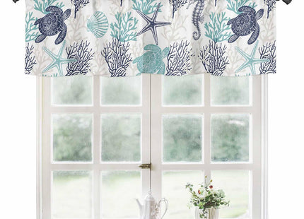 SODIKA Kitchen Curtain Valance for Windows Nautical Theme Sea Turtle Coral 1 Panel, 54 x 18 Inch Rod Pocket Valance Window Treatments Short Curtains for Bathroom Bedroom
