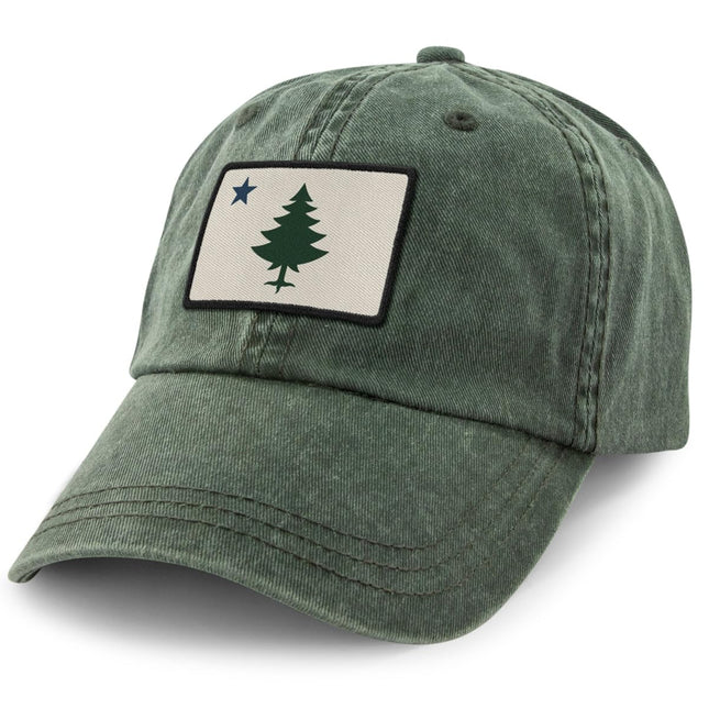Vintage Maine Flag Washed Dad Hat Dark Green