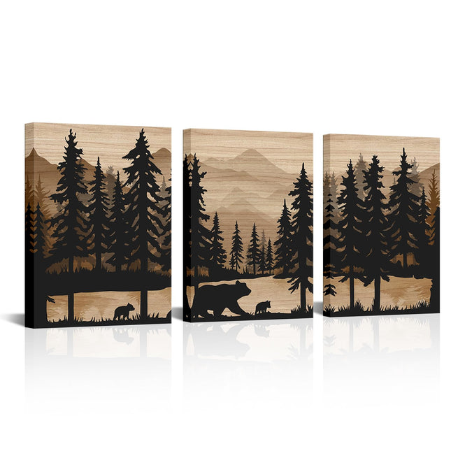WELMECO Rustic Cabin Decor Bear Wall Art Bathroom Wall Decor Pictures