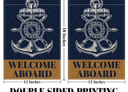 Nautical Welcome Aboard Garden Flag 12x18 Inches - Boat Garden Flag Double Sided Decor for Coastal Lake House Outside Porch House Yard Cruise Ship Decoration