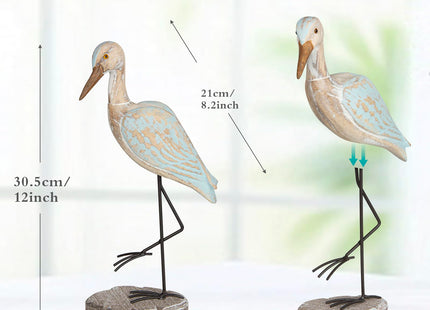 EVINIS Seagull Statues Coastal Decor, Wooden Sea Birds Sculptures for Home Room Nautical Coastal Beach Decor, 2pcs (Light Brown)