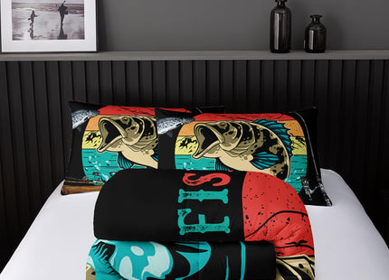 Nttopship Big Pike Fish Comforter Set,Bass Fishing Comforter Set for Boys Girls Children Fishing and Hunting Room Decor Twin Size with 2 Pillow Case