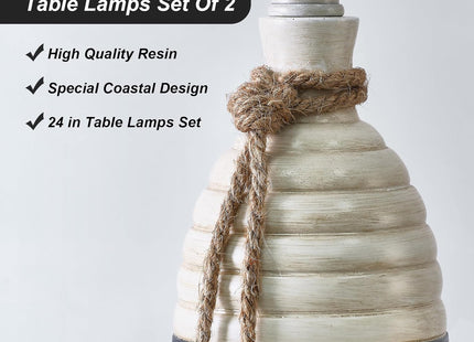 OYEARS 23.75" Table Lamps Set of 2, Bedside Lamps for Nightstands, Nautical Table Lamps for Living Room, Coastal Ocean Beach Style, Resin, Navy Blue