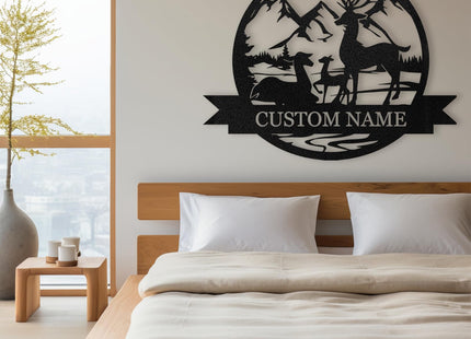 Dyoart Personalized Deer Metal Wall Art, Custom Family Name Cabin Sign