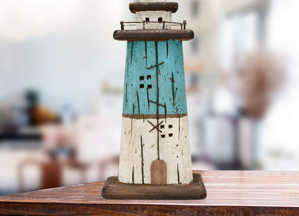 Aecipl Nautical Decor Wooden Lighthouse Beach Themed Coastal Ocean Figurine
