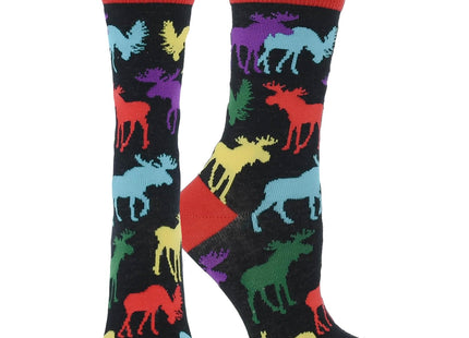 WHD Moose Pop Crew Socks for Women & Men | Black, Medium | 1-Pack