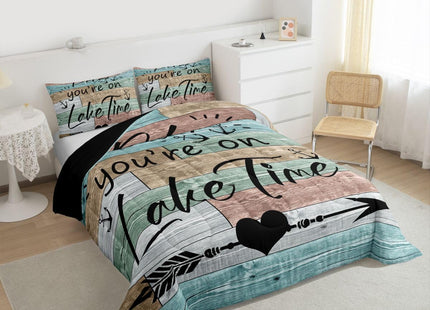 Erosebridal Lake House Decor Comforter Set, Rustic Wooden Barn Quilt Twin, Retro Country Farmhouse Duvet Insert for Kids Boys Teens Adult, Grunge Arrows Love Heart Bedding Comforters, Green Brown
