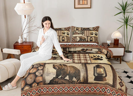 Feelyou Bear Comforter Set Toddler Size Wildlife Hunting Bedding Set for Kids Boys Girls Rustic Cabin Duvet Quilt Farmhouse Bedroom Decor Microfiber 2 Pcs with 1 Pillow Cases