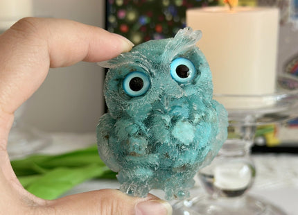 XYLIBLLA Hand-Carved Natural Crystal Owl Statue Owl Decor ，Green Owl Figurine, Animal Figurines Desk Decor and Owl Gifts for Women.（Turquoise）