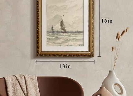 VIYYIEA Gold Framed Sailboat Wall Art Coastal Canvas Painting, 13×16 Inch