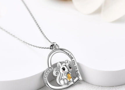 AXOMY Squirrel Necklace 925 Sterling Silver Squirrel Heart Pendant Necklace Squirrel Jewelry Gifts for Women Mom Squirrel Lovers