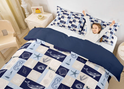 Homewish Coastal Duvet Cover Set Twin Size,Beach Seashell Starfish Coral Bedding Set