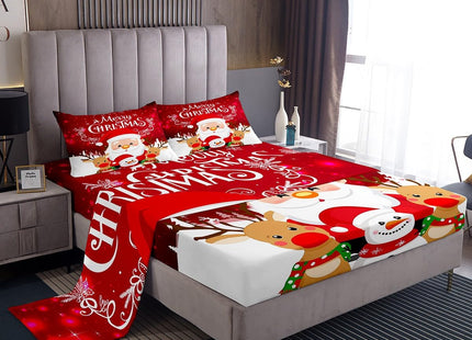 Erosebridal Santa Claus Twin Bed Sheets - Kids Xmas Deer Sheet Set with Fitted, Trippy Sheet, 1 Pillow Case - Winter Snowflake Pattern, Cartoony Christmas Decor