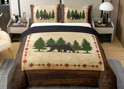 Cabin Bear 100% Cotton Duvet Cover Twin Rustic Bedding Bear Wildlife Comforter Cover Botanical Tree Pattern Quilt Cover Country Nature Wild Animals Bedspread Cover Farmhouse Bedroom Decor 2 Pcs