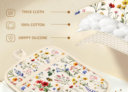 Slohif Cotton Pot Holders with Textured Silicone Grip Cute Mushroom