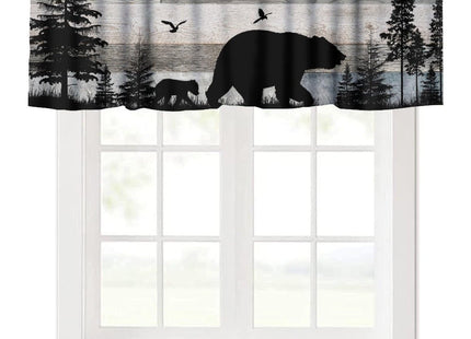 JanJCurt Rustic Bear Valance, Retro Woodland Wild Animals Farmhouse Country Wooden Board Pine Forest Bear Bird Print Rod Pocket Short Window Treatment for Kitchen Bedroom Bathroom, 54x18inch