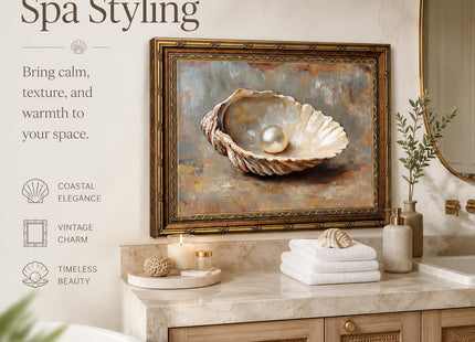 Vintage Gold Framed Wall Art, Seashell and Pearl Canvas Print, 11x9 In