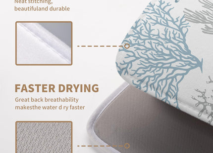Wnoesat Summer Dish Drying Mat 16×18 Inch Coastal Nautical Kitchen Drying Mats Blue Gray Ocean Microfiber Dish Pad Heat Resistant Absorbent Dish Rack Mat for Home Kitchen Counter Decor