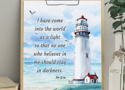 Nautical Seaside Lighthouse Christian Wall Art - Religious Scripture Bible Verse Gift - Ocean Home Decoration, Bathroom Wall Decor - Print for Beach House, Restroom, Living Room, Bedroom - Blue 8x10