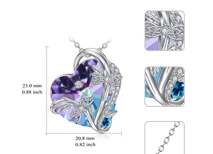 WINNICACA Dragonfly Necklace for Women Sterling Silver Heart Crystal Pendant Dragonfly Jewelry for Girlfriend Halloween Birthday Christmas Gift for Women
