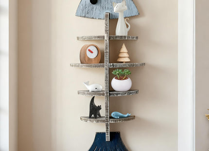 huulmood Wooden Fish Wall Shelf, Wood Fish Beach Decor Display Shelf, Nautical Coastal Style Wall - Mounted Organizer in Bedroom，Living Room，Lake House, Bathroom