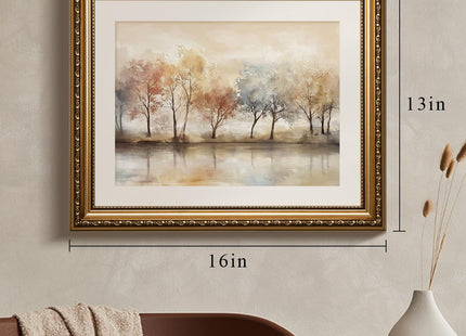 Gold Framed Fall Wall Art Canvas Print Autumn Forest Landscape Home Decor
