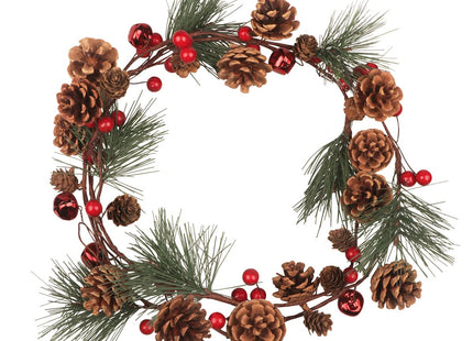 Songjum 6.6Ft Christmas Garland Decorations with Red Bells Xmas Wreath Decorations Christmas Wreath with Red Berry Branches Pinecone for Front Door Fireplace Stairs Mantle Outside Window Ledge