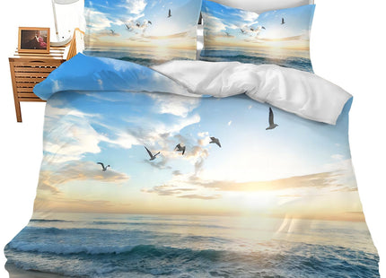 jamie world Beach Ocean Bedding Set Twin Full Queen King Size Coastal Bird Duvet Comforter Cover Sunrise Flower Cozy Quilt Cover Decorative Soft Bed Sets with 2 Pillowcases for Kids Adults