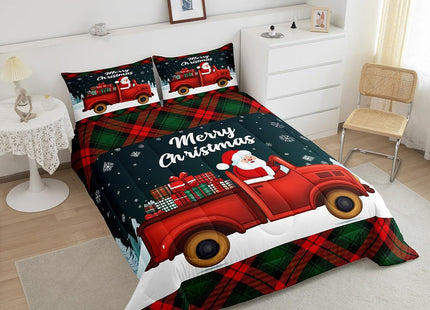 Christmas Bedding Sets Santa Claus Comforter Set Twin Red Black Green Buffalo Plaid Check Quilt Comforter Gifts For Kids Teen Adults Holiday Room Decor Xmas Pine Tree Duvet Insert 1 Pillow Case